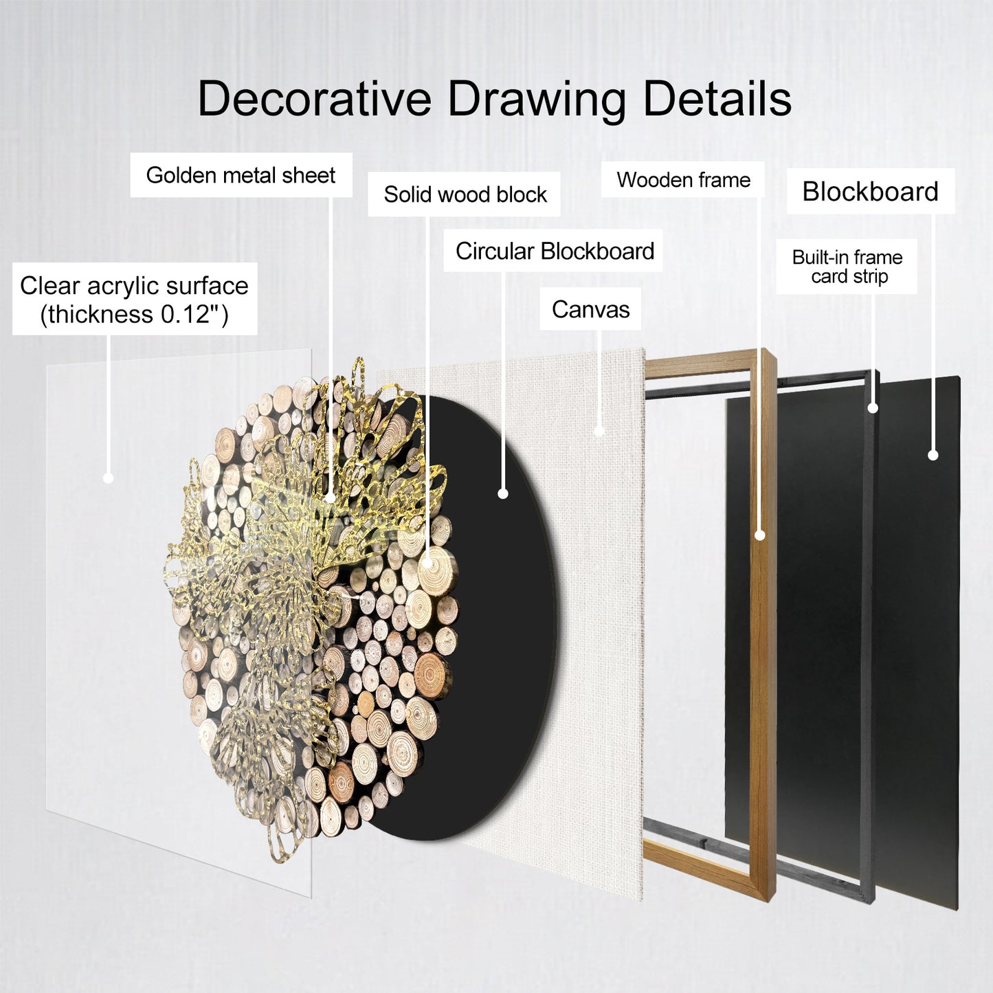 Natural Wood Round & Metal Wall Sculpture - 3D Mixed Media Art
