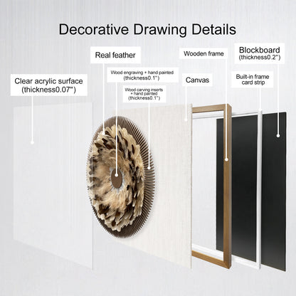 Boho Feather Wall Art - Radial Wood Slats Layered Juju Decor