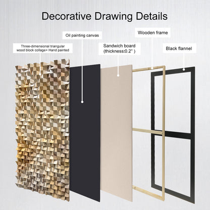 3D gradient wooden mosaic wall art features geometric wood blocks in gradual color transitions, delivering rich texture, artistic depth and natural warmth.