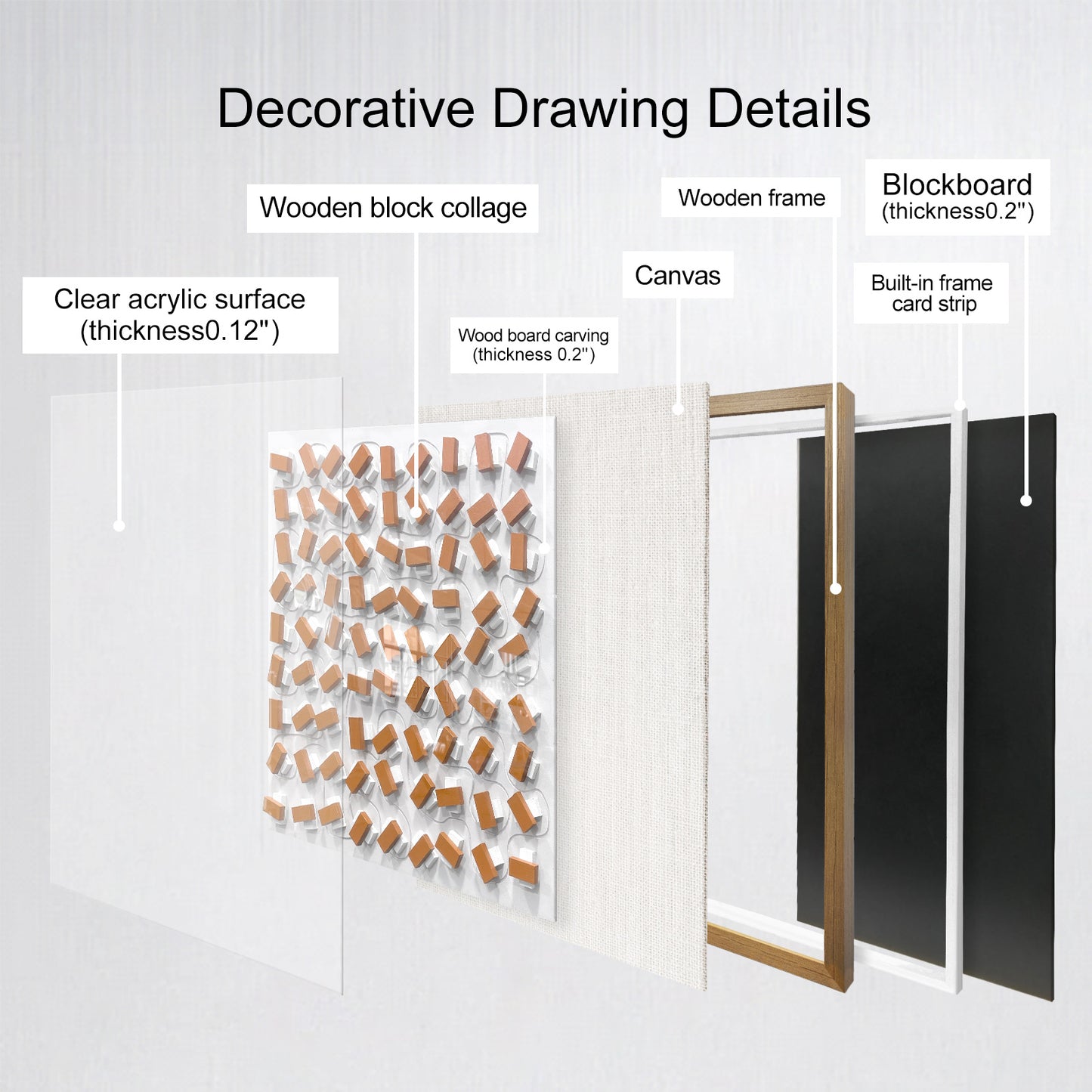 Hand-Painted Carved Wood Wall Art - Modern 3D Relief Panel