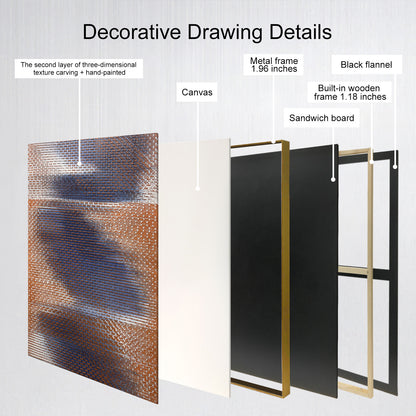 Modern Geometric Textured Wall Art in Blue and Orange