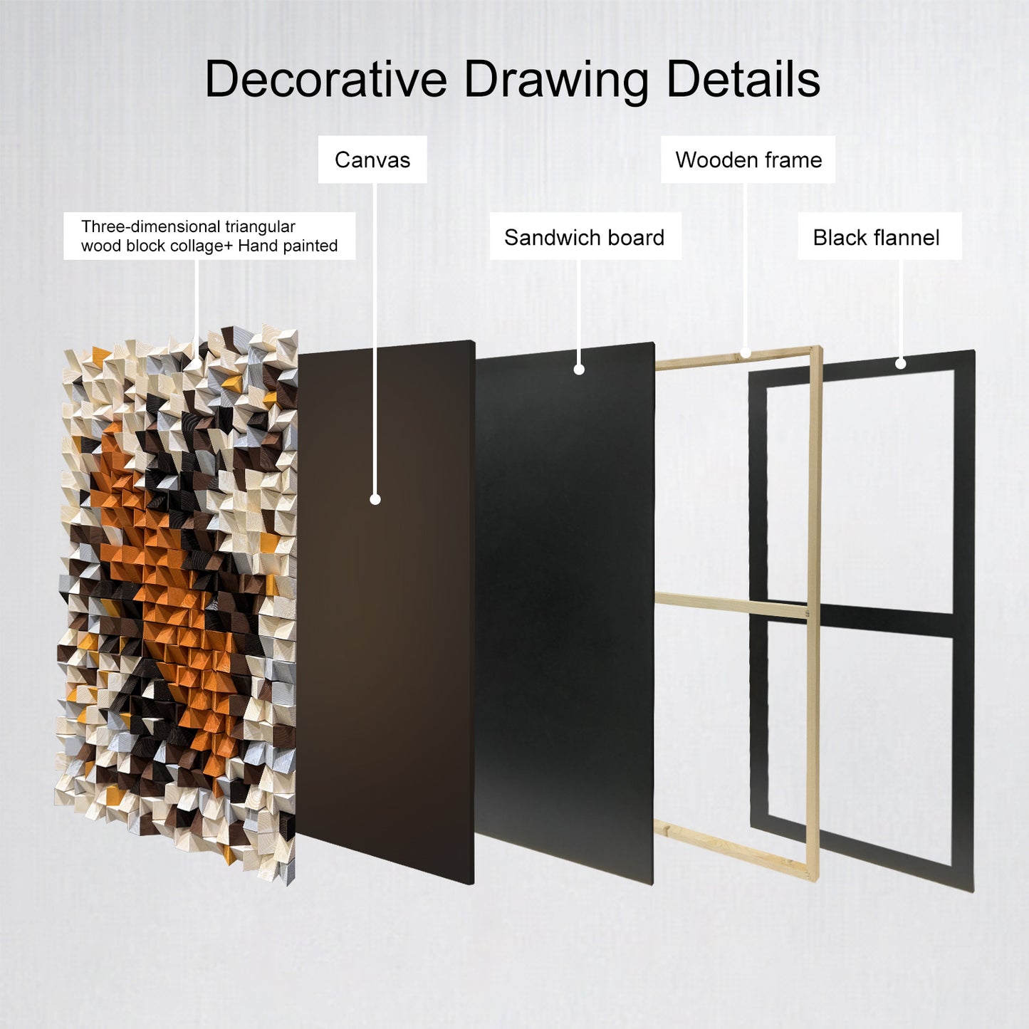 Large 3D natural wood wall decor with original triangular design.