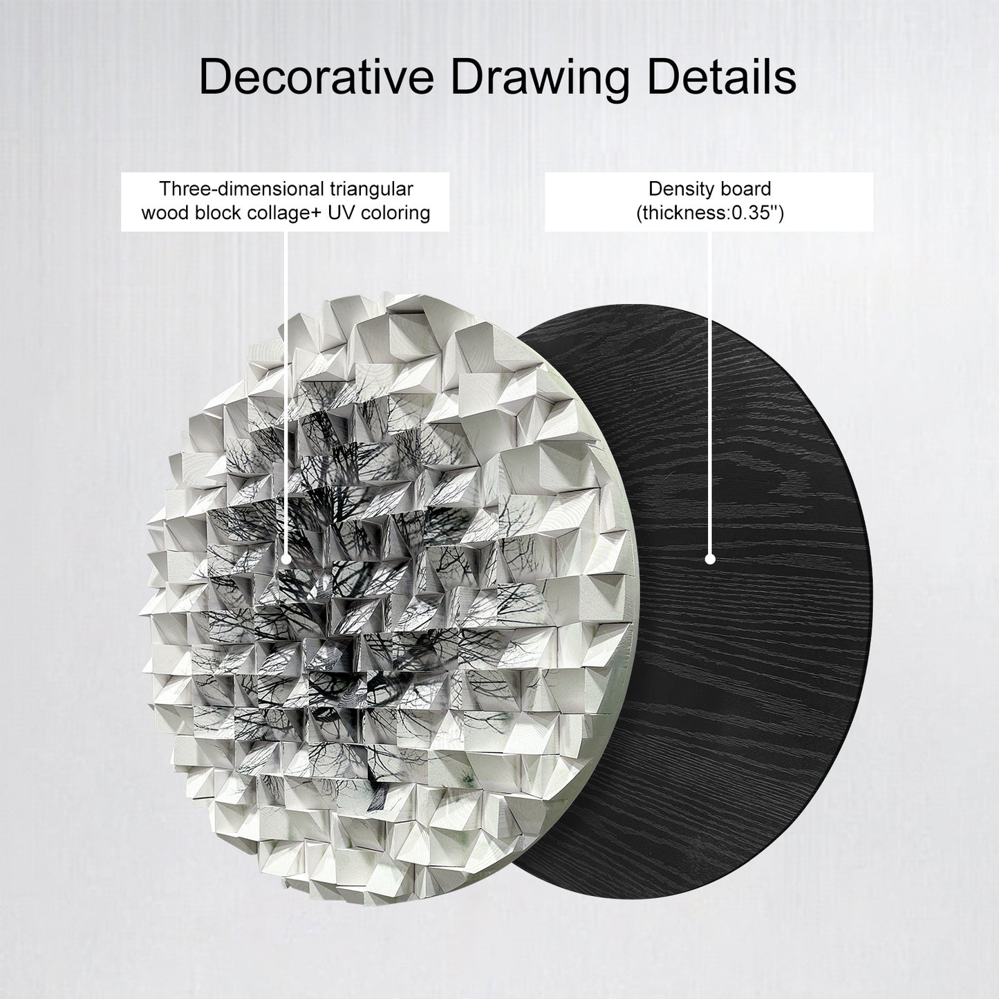 Modern circle wall decor with black-and-white tree art, handmade solid wood hanging for home and office.