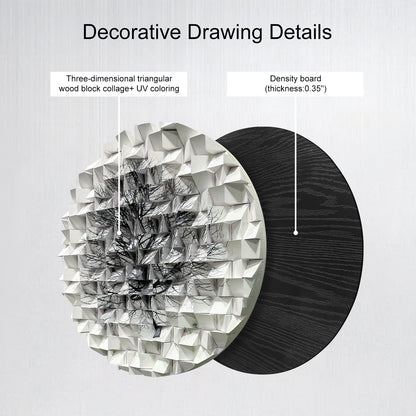 Modern circle wall decor with black-and-white tree art, handmade solid wood hanging for home and office.