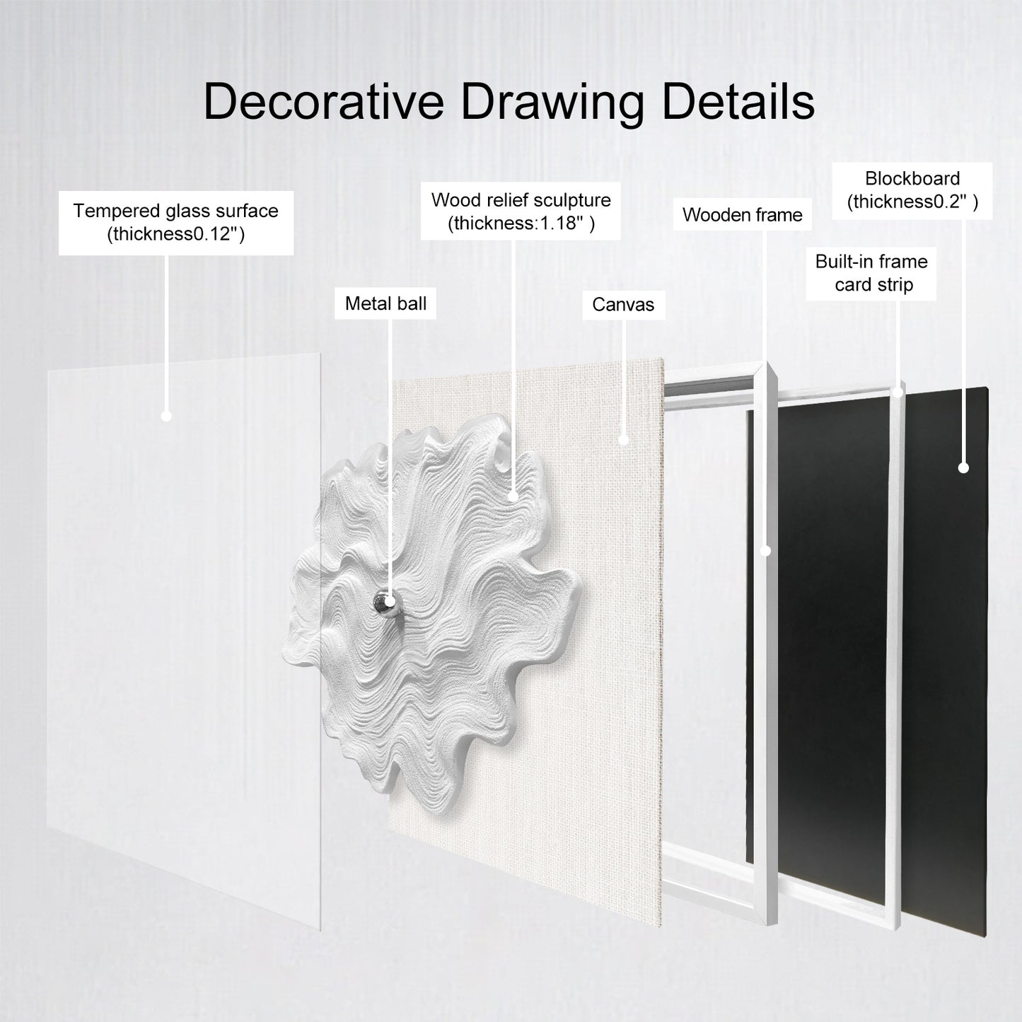 White Textured Wood Carving with Silver Sphere Wall Art