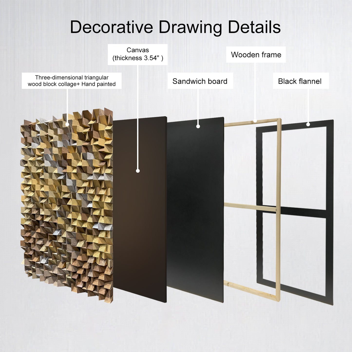 Natural Wood Triangle Mosaic Art - 3D Geometric Wall Decor
