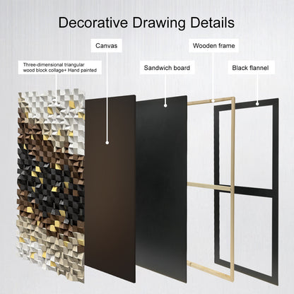 Black & White Textured Wood Wall Art, Grey Mosaic Design, Large-Scale Decorative Artwork