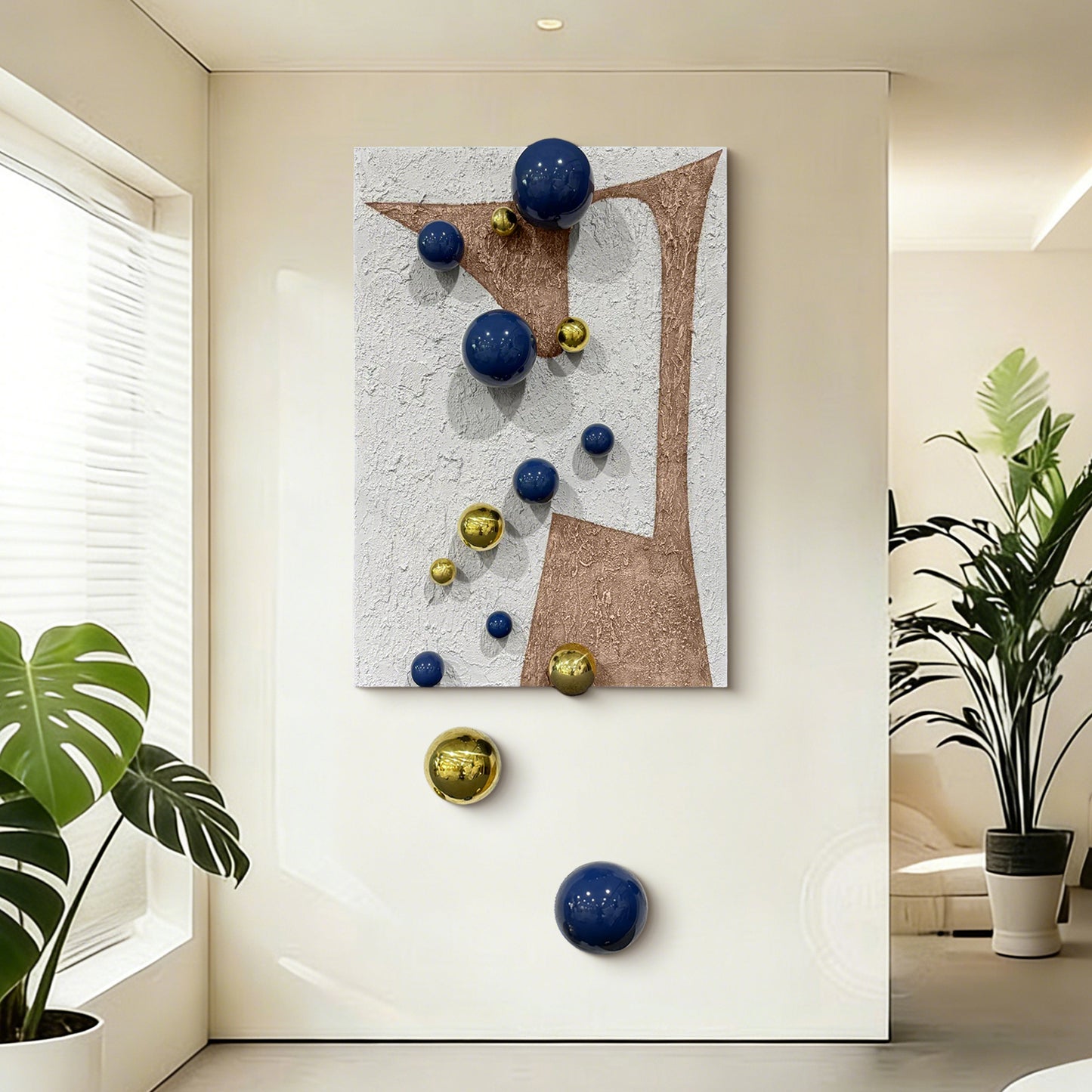 Gold Orb Fiber Mixed Media Wall Art