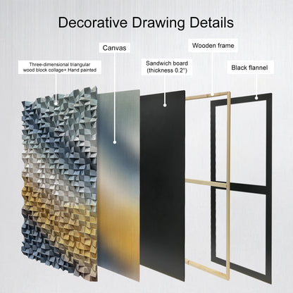 Modern 3D wooden wall art with triangular wood blocks, large-sized wall hanging decor to elevate space style.