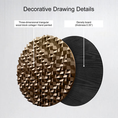 Wooden circle wall decor with 3D textured mosaic in warm brown tones, modern abstract art perfect for living room accent walls.