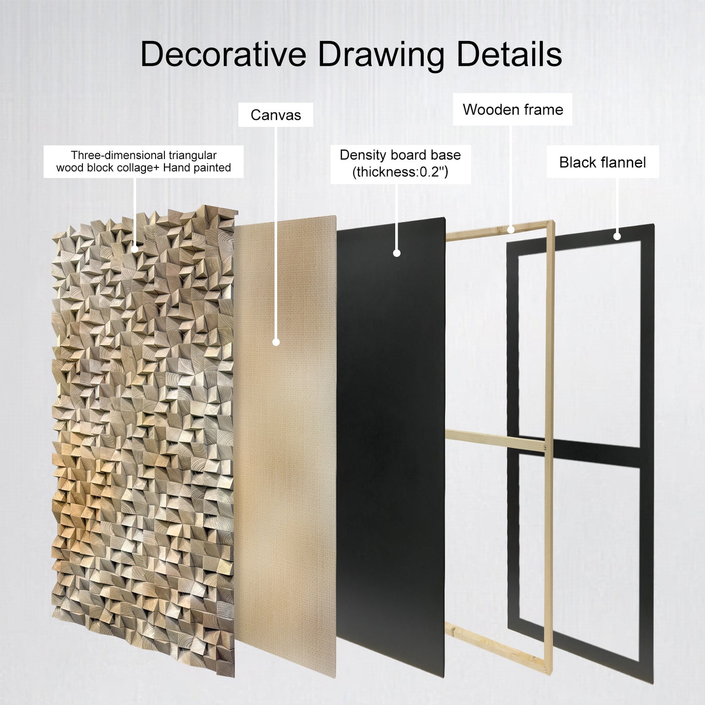 3D gradient wall art with geometric wooden blocks, textured solid wood decor ideal for living rooms, bedrooms and offices.