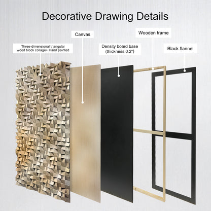 3D gradient wall art with geometric wooden blocks, textured solid wood decor ideal for living rooms, bedrooms and offices.