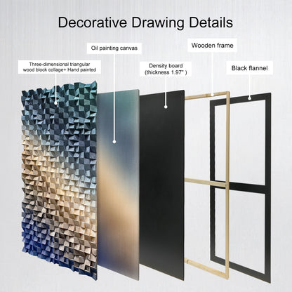 3D wood wall decor featuring triangular wooden blocks, highlighting natural wood grain and rich three-dimensional structure.