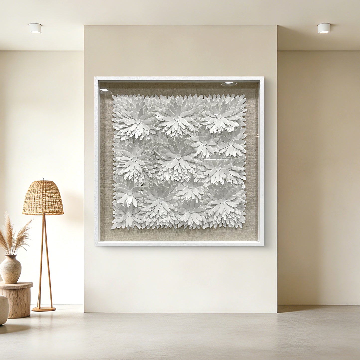 Abstract Layered 3D Floral Textured Framed Wall Decor
