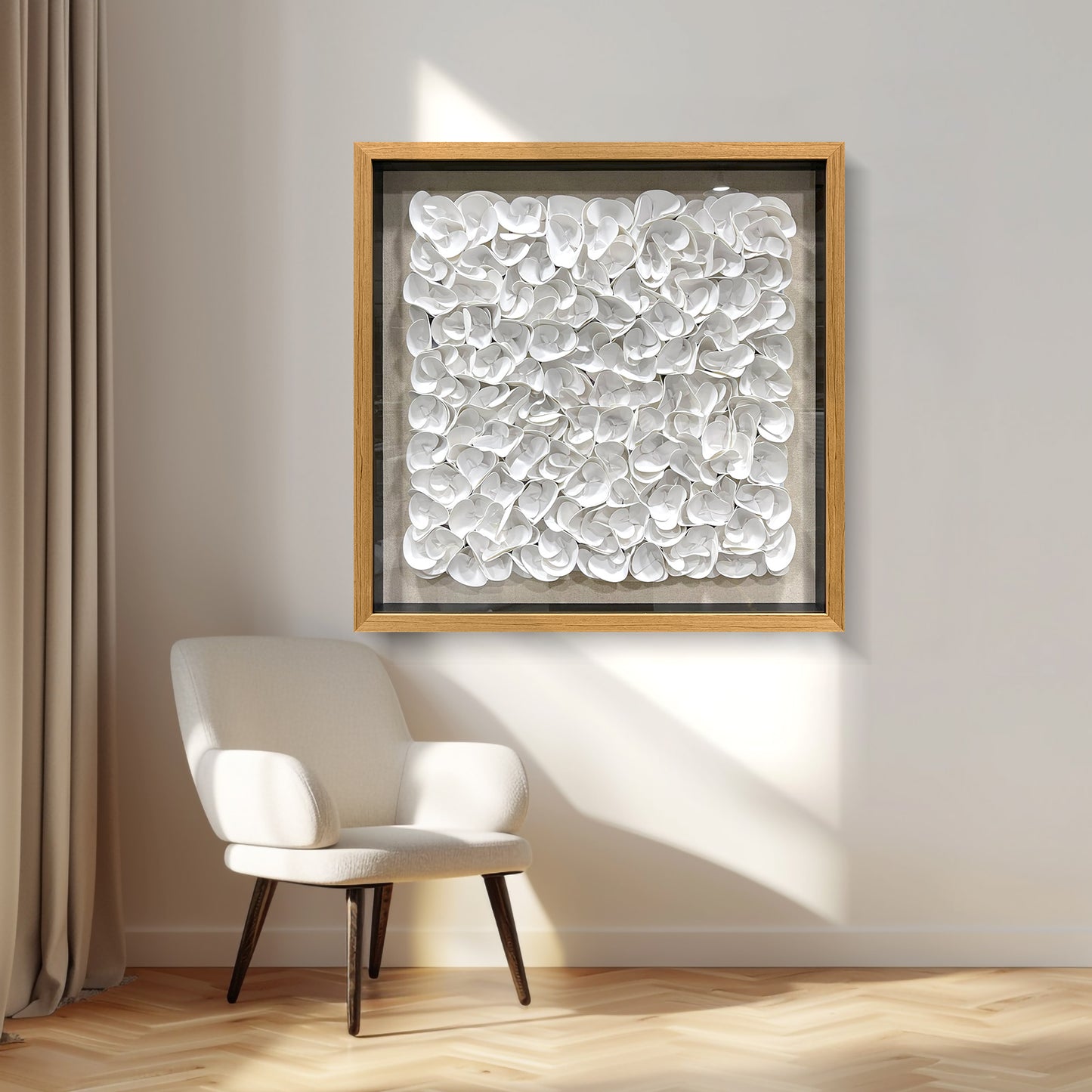 White Monochrome Leather Wall Sculpture - Luxury 3D Geometric Art