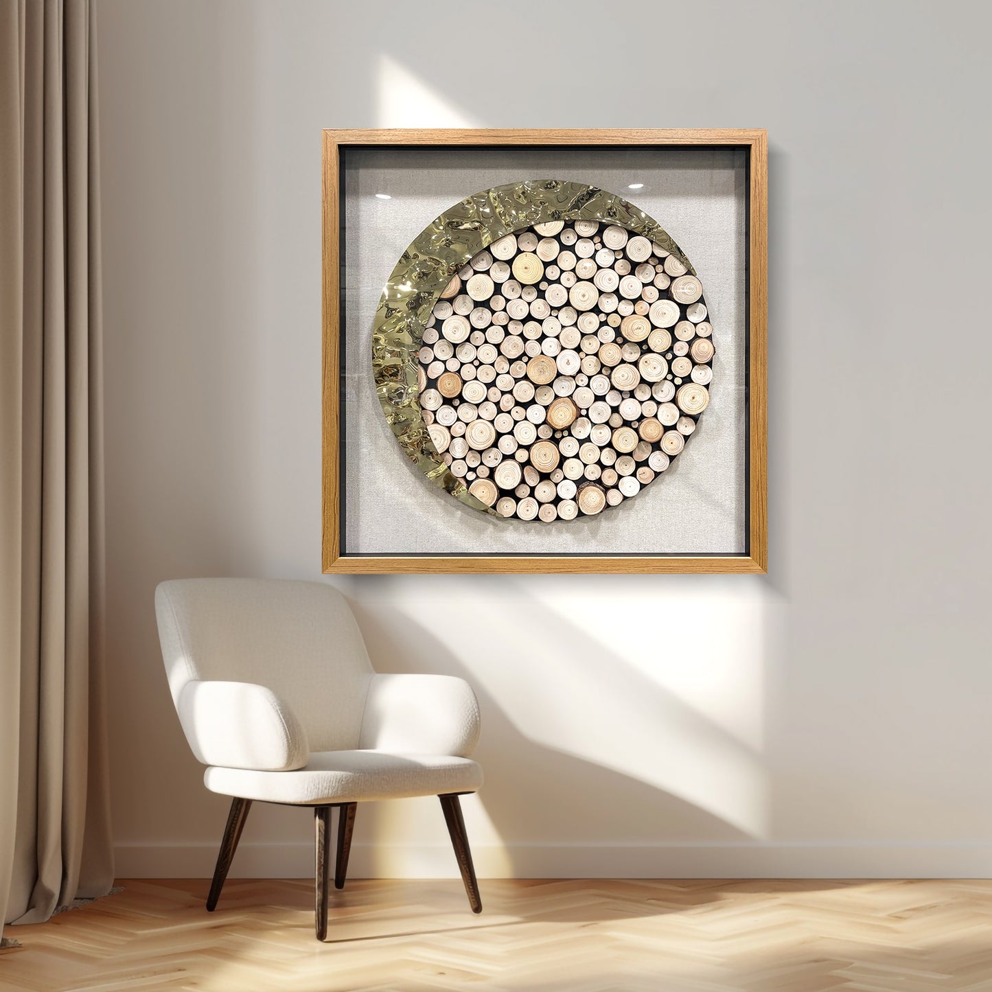 Luxury Framed Log Cross-Section Wall Art - Metallic 3D Sculpture