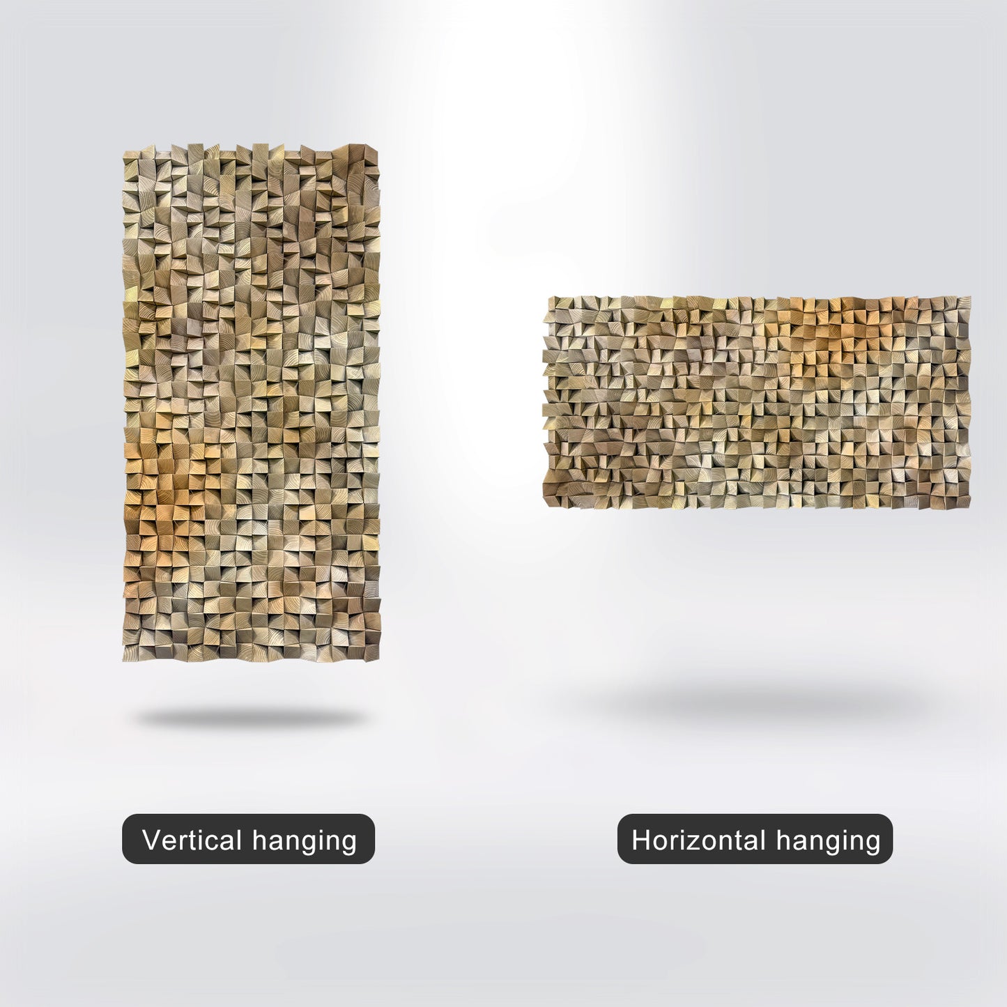 3D gradient wall art with geometric wooden blocks, textured solid wood decor ideal for living rooms, bedrooms and offices.