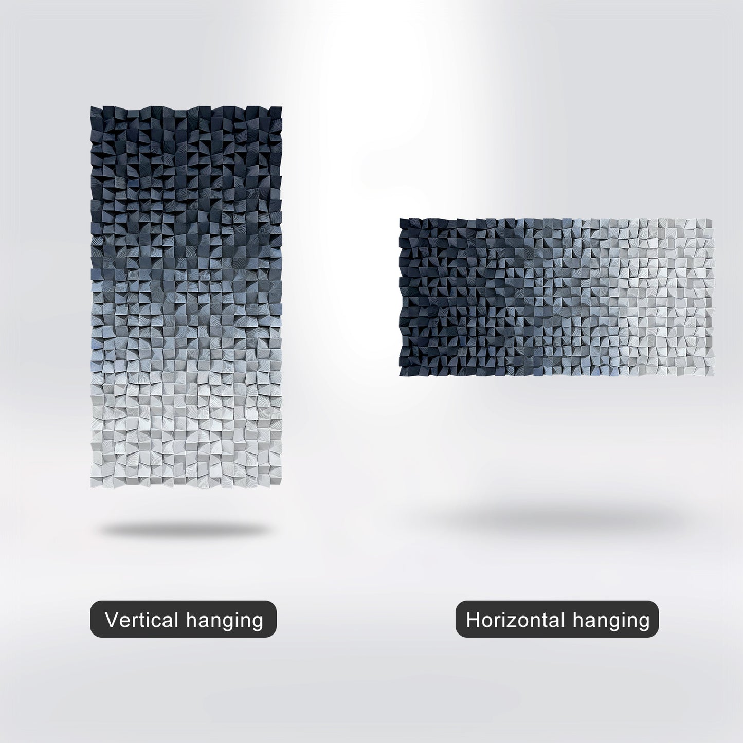 3D Wood Block Wall Art, crafted from natural wood with gradient blue and gray tones, featuring rich layered texture.