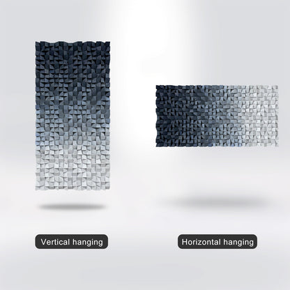 3D Wood Block Wall Art, crafted from natural wood with gradient blue and gray tones, featuring rich layered texture.