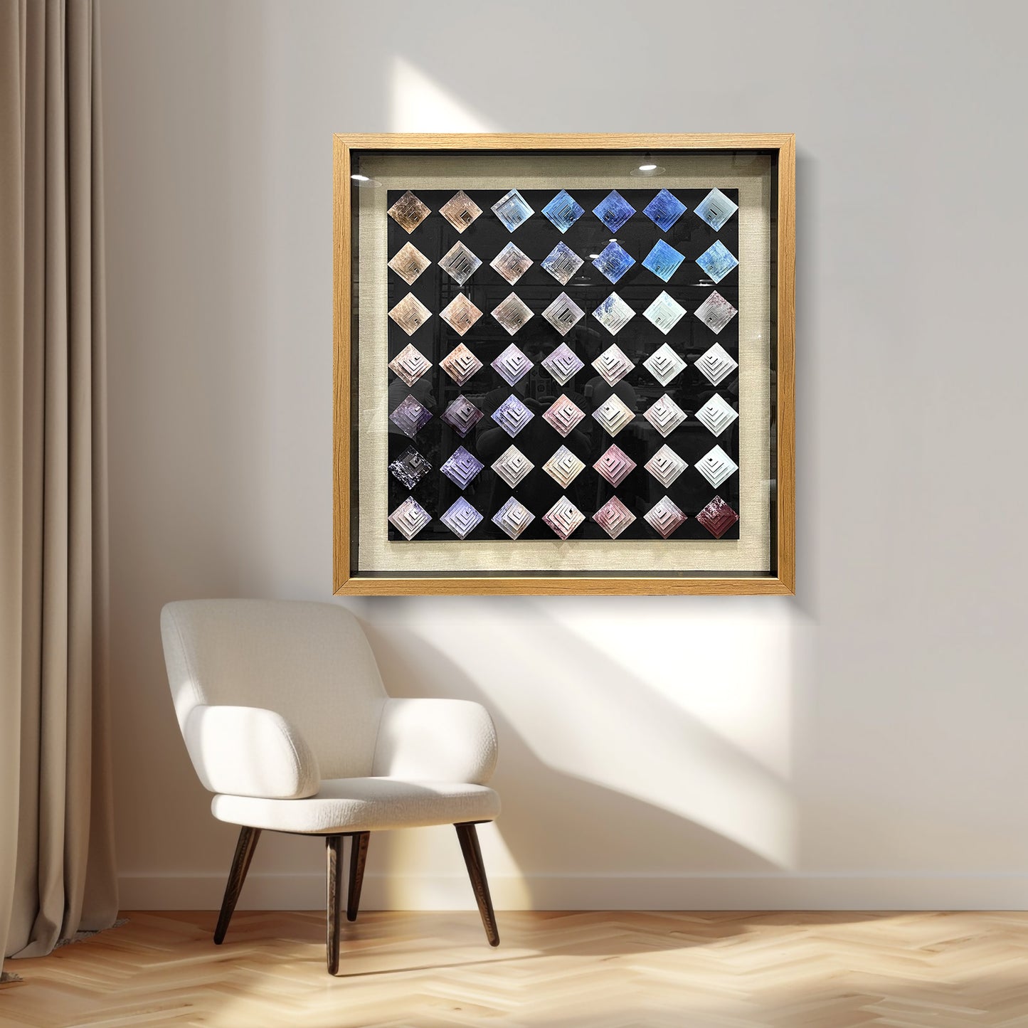 3D Pyramid Metal Matrix Wall Art - Geometric Luxury Sculpture