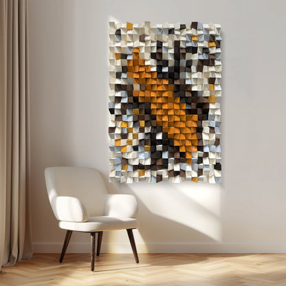 Large 3D natural wood wall decor with original triangular design.