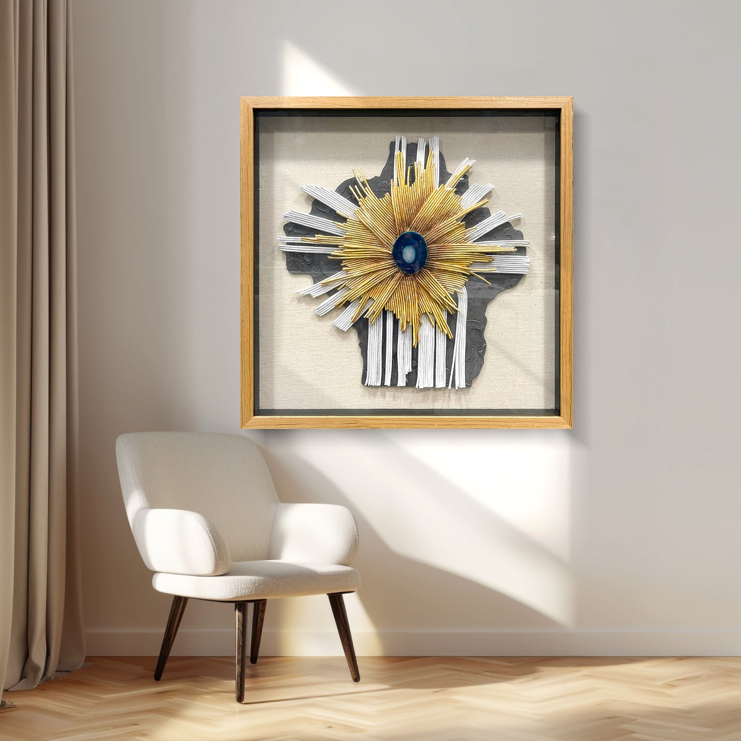 Abstract Mixed Media Framed Wall Art - 3D Geometric Relief