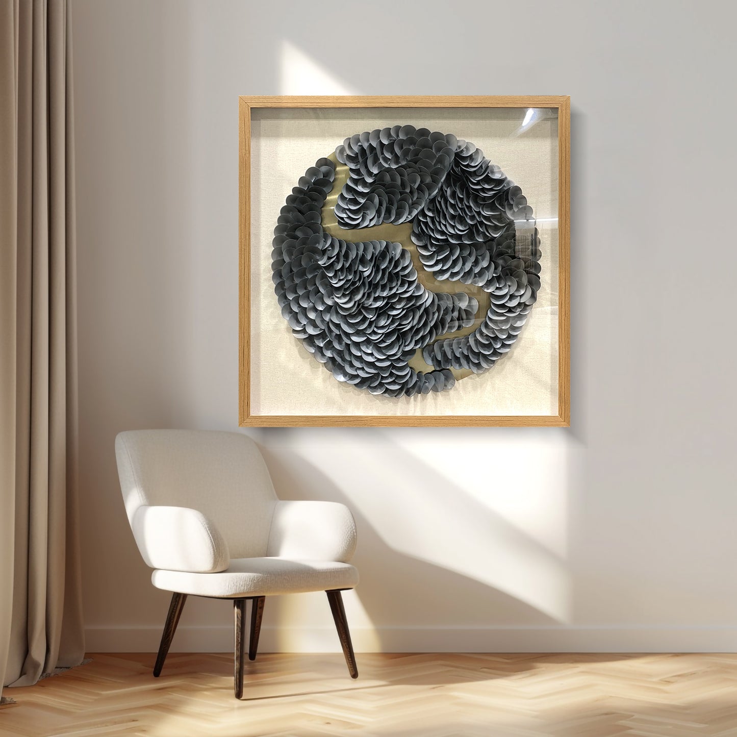Modern Textured Leather Wall Decor - Circular Mixed Media Art