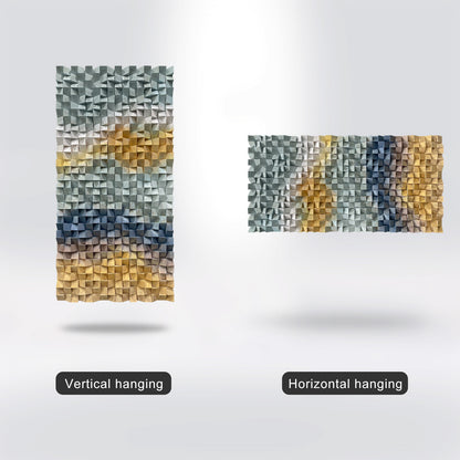 Geometric gradient 3D wooden mosaic wall decor, solid wood textured panel with distinctive layered design.