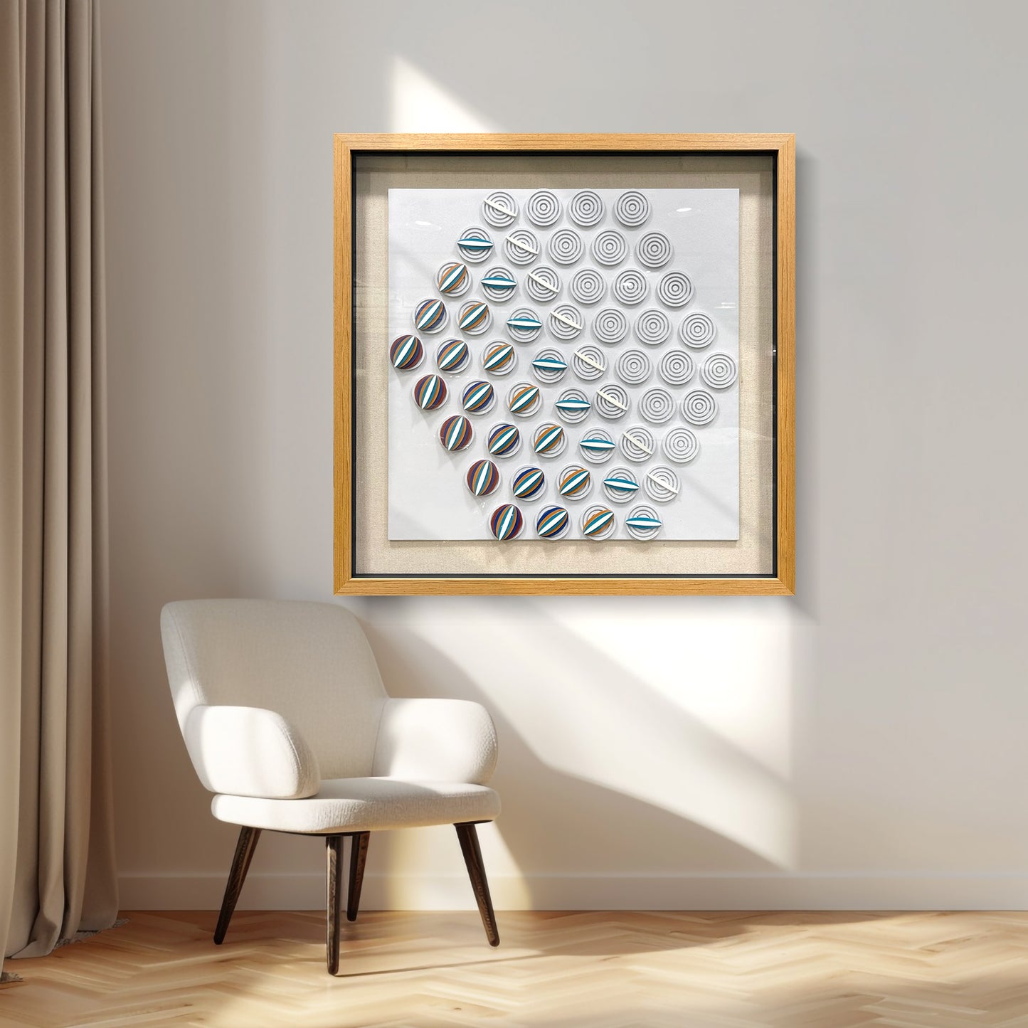 Modern Kinetic Geometric Wood Wall Art - Striped Relief Sculpture