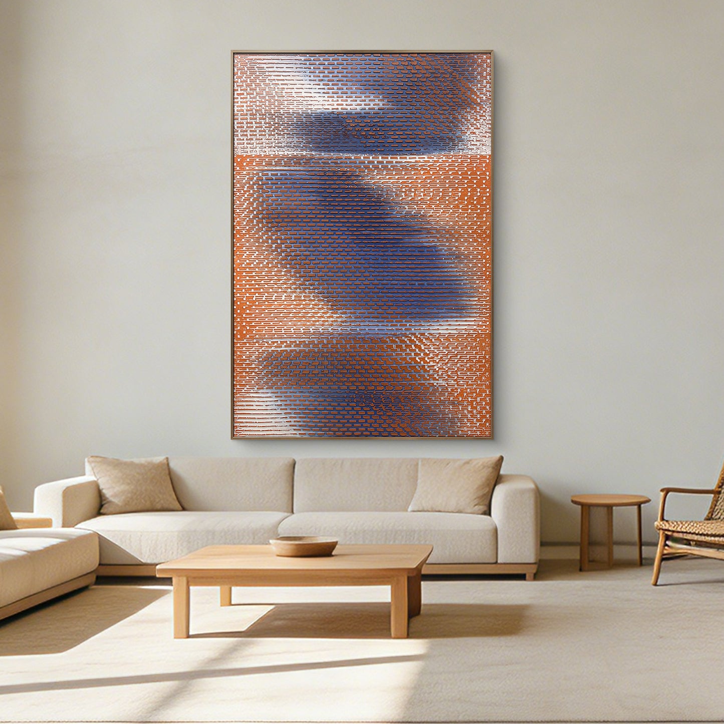 Modern Geometric Textured Wall Art in Blue and Orange