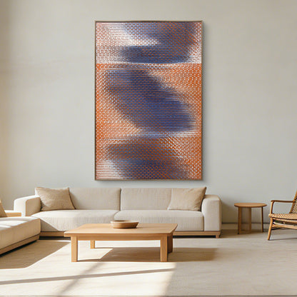Modern Geometric Textured Wall Art in Blue and Orange