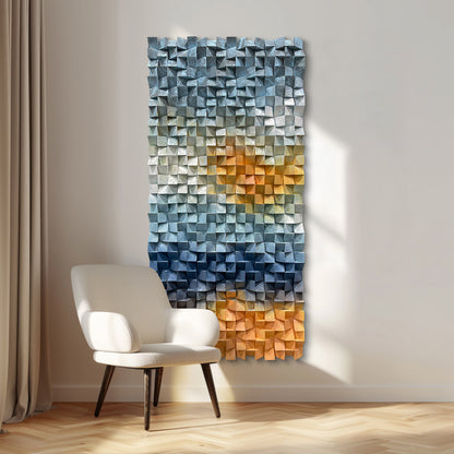 Large 3D natural wood wall decor with original triangular design.