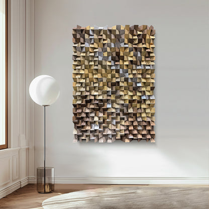 Natural Wood Triangle Mosaic Art - 3D Geometric Wall Decor
