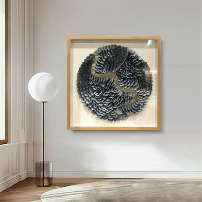 Modern Textured Leather Wall Decor - Circular Mixed Media Art