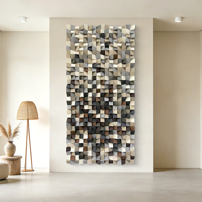 Modern style triangular wooden wall decoration. Artistic decoration for the living room. Eco-friendly wood three-dimensional artwork