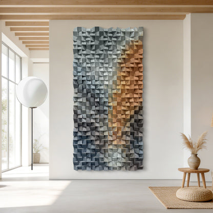 Large wooden block wall art integrates into interior spaces, exuding a leisurely and romantic atmosphere, infusing poetic charm into the room.