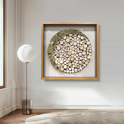 Luxury Framed Log Cross-Section Wall Art - Metallic 3D Sculpture