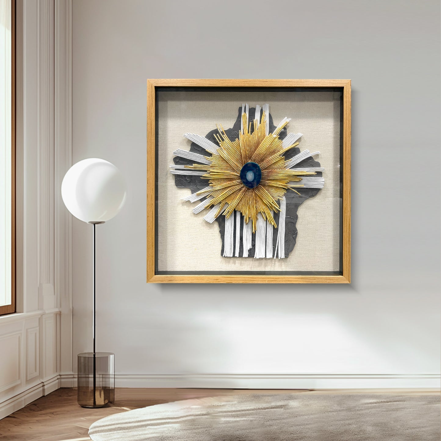Abstract Mixed Media Framed Wall Art - 3D Geometric Relief