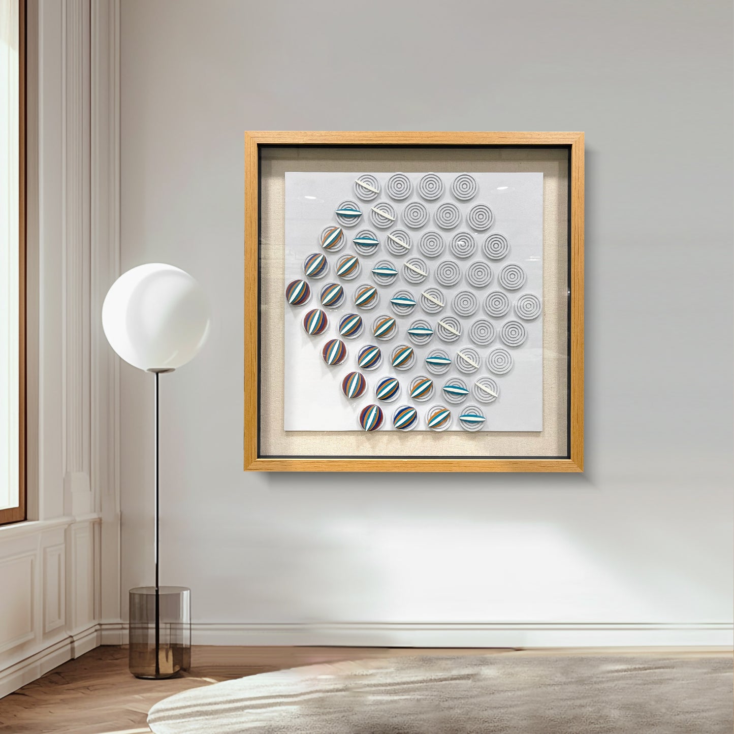 Modern Kinetic Geometric Wood Wall Art - Striped Relief Sculpture