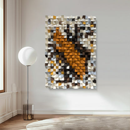 Large 3D natural wood wall decor with original triangular design.