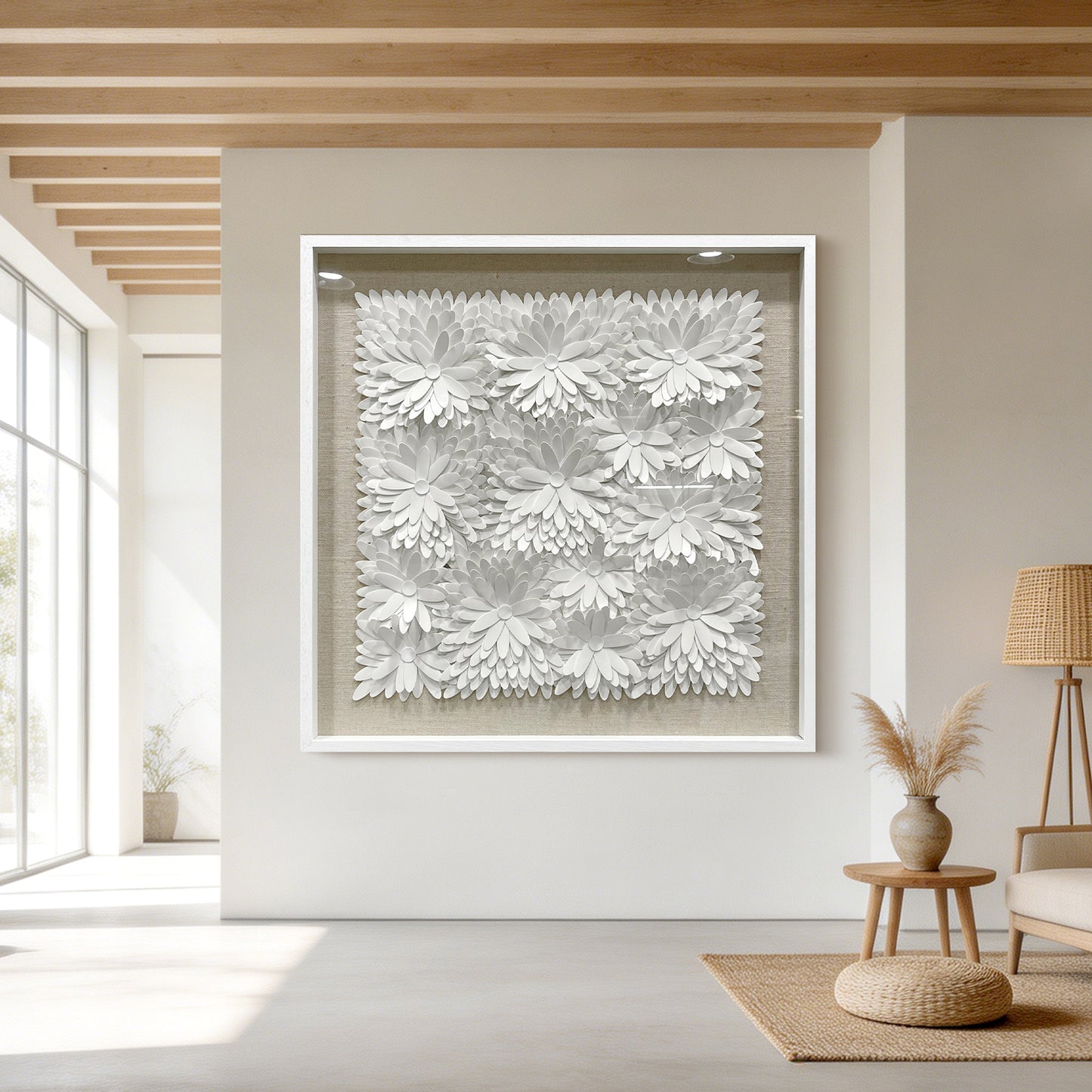 Abstract Layered 3D Floral Textured Framed Wall Decor