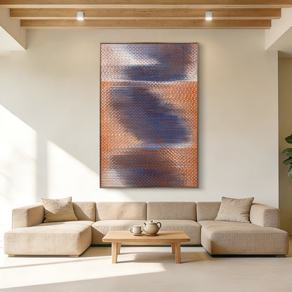 Modern Geometric Textured Wall Art in Blue and Orange