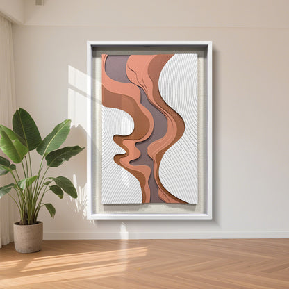 Large 3D Wood Carving Framed Wall Art, Brown Textured Handcrafted Decor