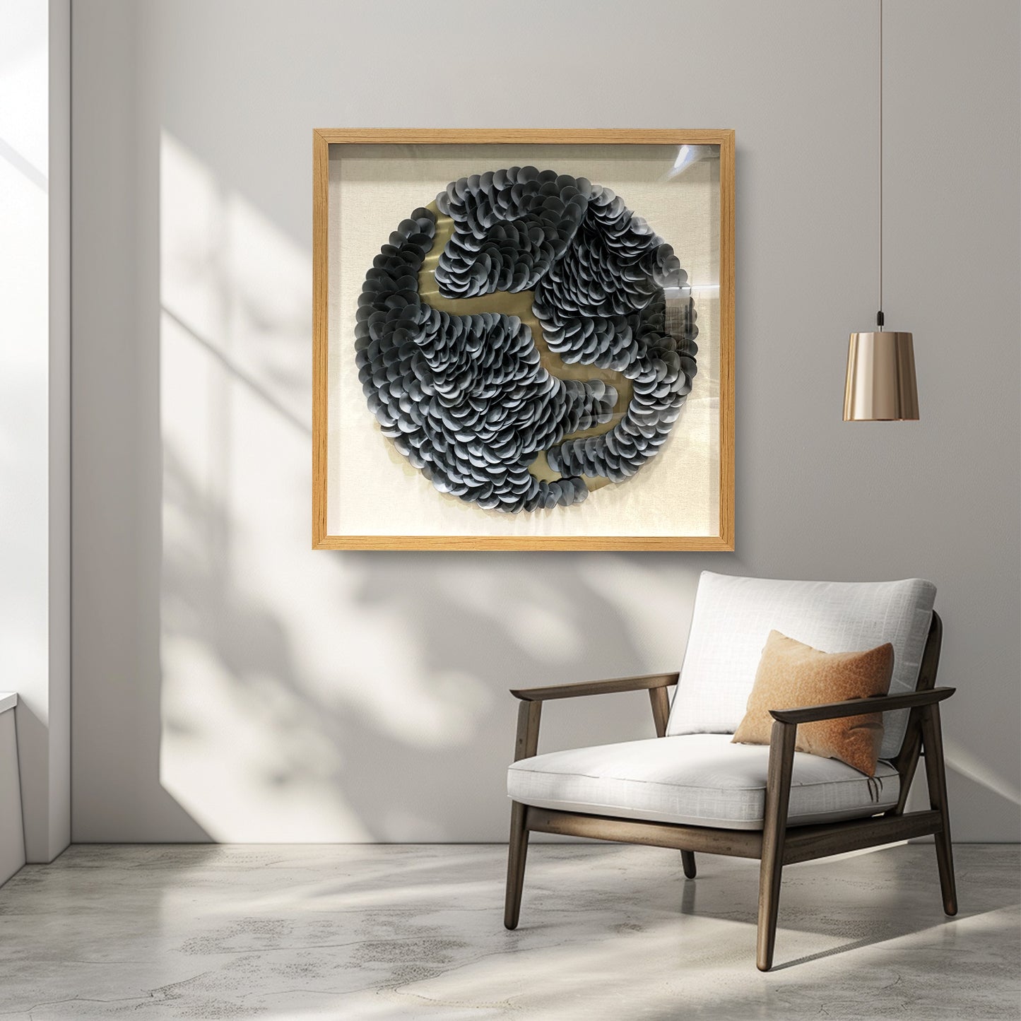 Modern Textured Leather Wall Decor - Circular Mixed Media Art