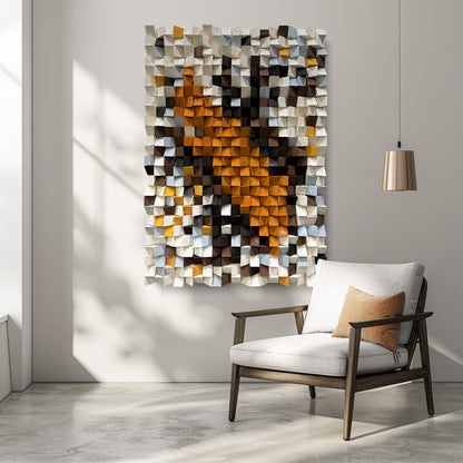Large 3D natural wood wall decor with original triangular design.