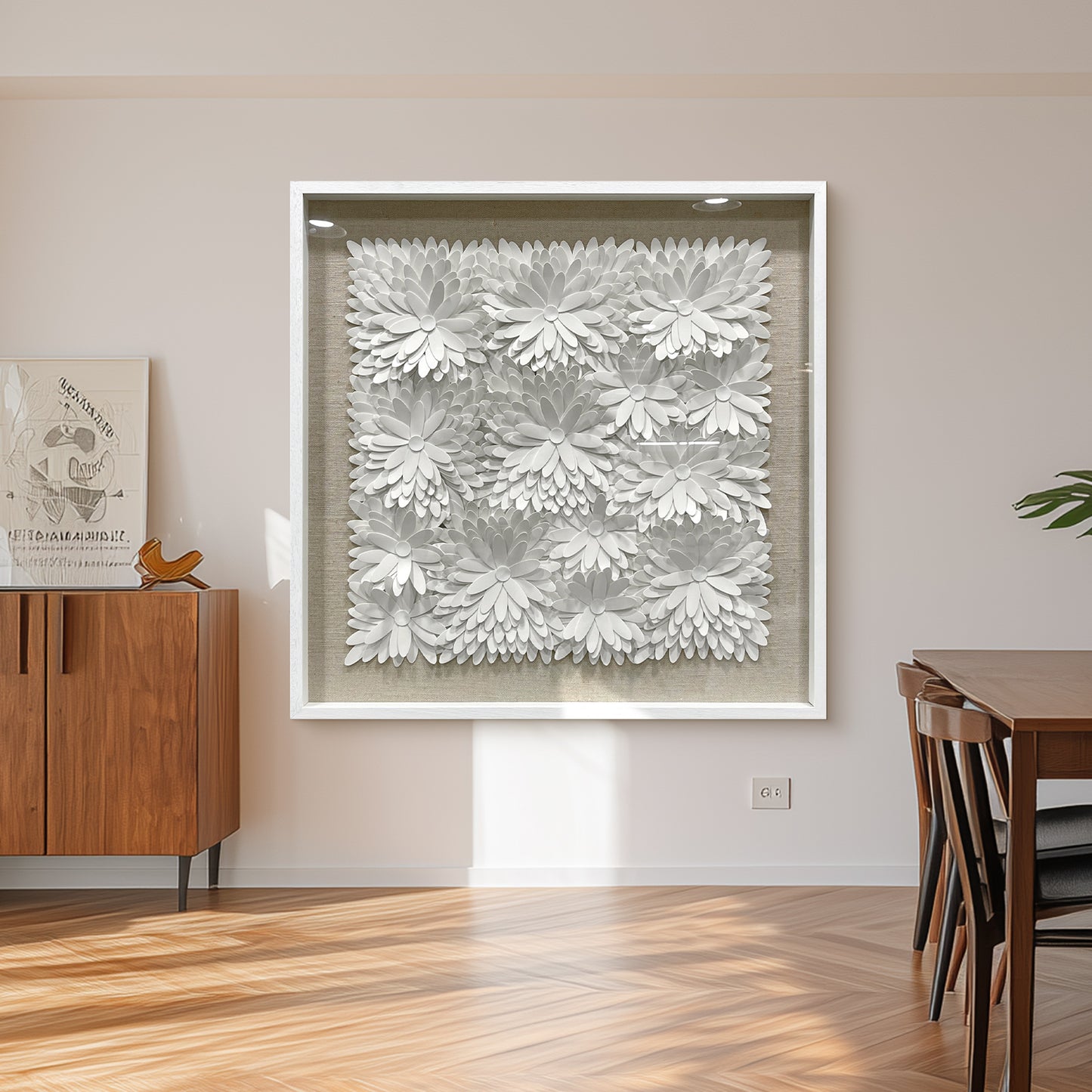Abstract Layered 3D Floral Textured Framed Wall Decor