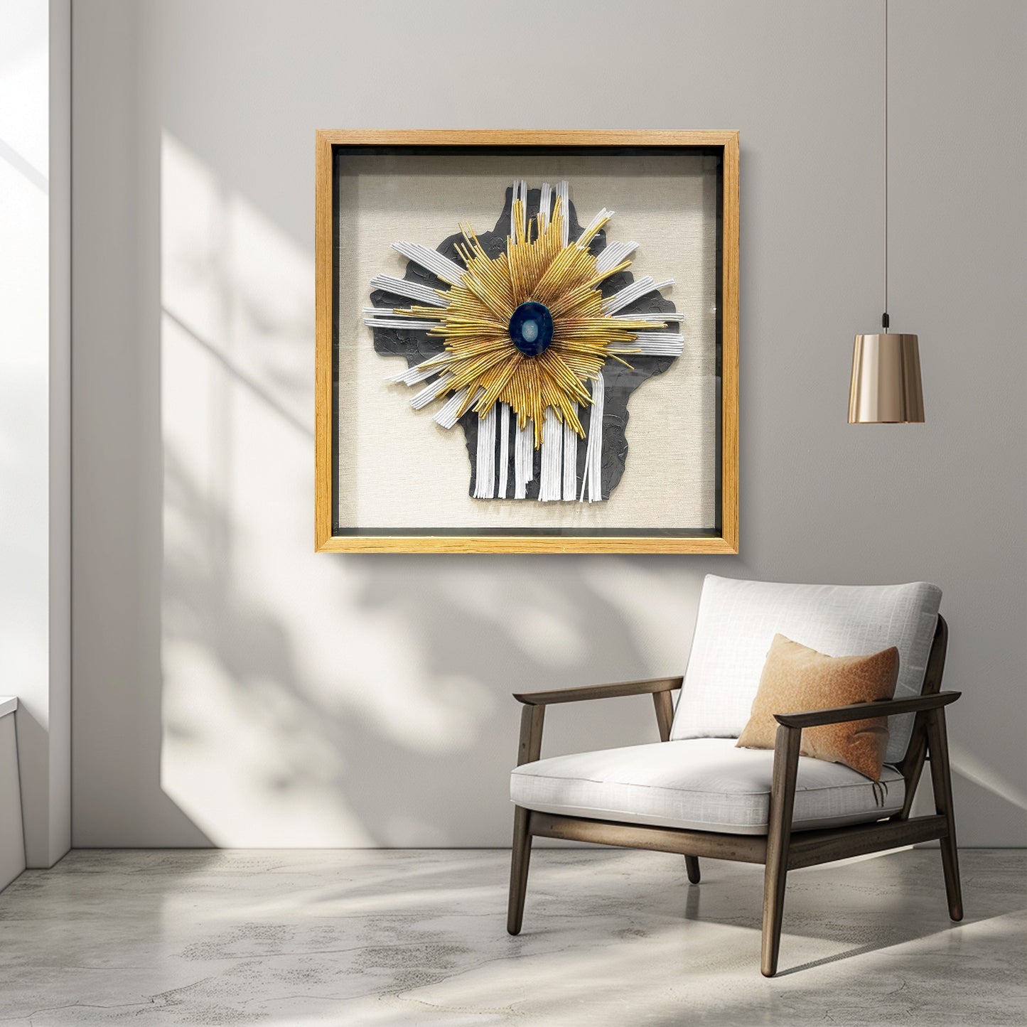 Abstract Mixed Media Framed Wall Art - 3D Geometric Relief