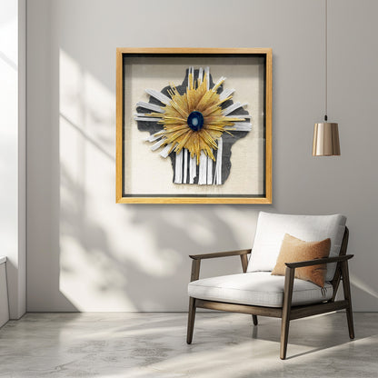 Abstract Mixed Media Framed Wall Art - 3D Geometric Relief