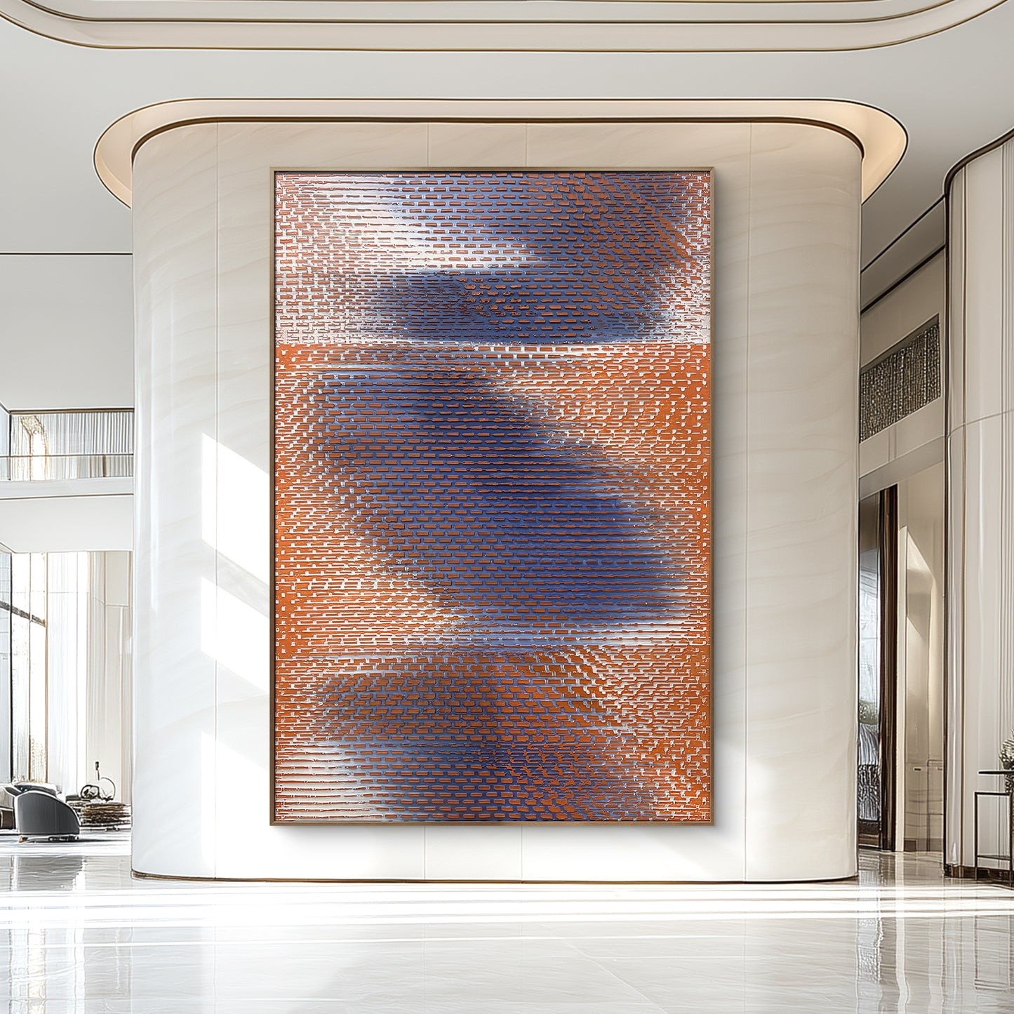 Modern Geometric Textured Wall Art in Blue and Orange
