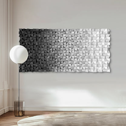 Extra Large Abstract Wood Wall Art, handcrafted from solid wood with black & white mosaic detailing, delivering a sleek modern focal texture.